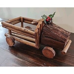 Rustic Cabin Lodge Decor Handcrafted Wooden Log Truck Holidays wood